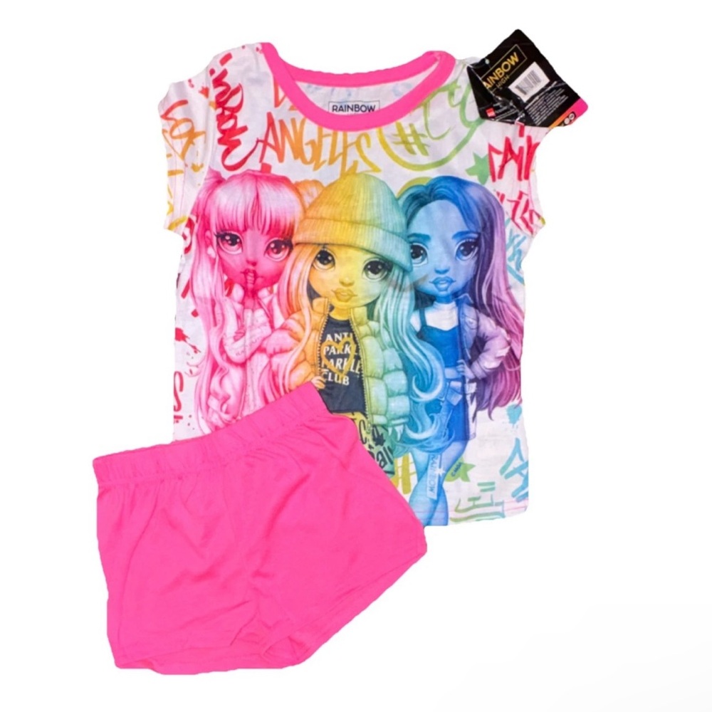 Rainbow High Girls Graphic Tee & Hot Pink Shorts Set Girls Size 4/5 NWT